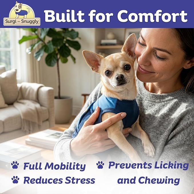 Surgi Snuggly Dog Surgery Recovery Suit - Dog Onesie for Post Surgery Recovery, Female Spay & Male Neuter, Surgical Suit for Dogs, E-Collar Cone Alternative, Double Blue - Extra Small - 10"-11.5" (EC)