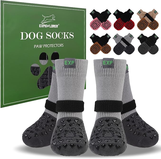 EXPAWLORER Anti Slip Dog Socks to Prevent Licking Paws - Dog Shoes for Hot Pavement, Dog Boots & Paw Protectors, Dog Booties for Hardwood Floors, Small Medium Large Senior Dogs