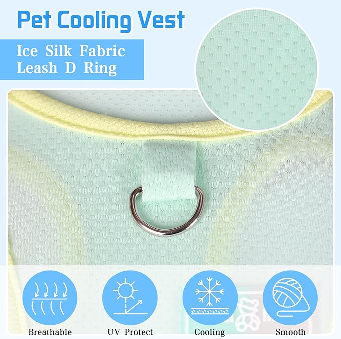 Dog Cooling Vest, Summer Pet T-Shirt, Breathable Quick-Dry Outfit for Dogs and Cats, Blue (Green, Large(8.8-12lb))
