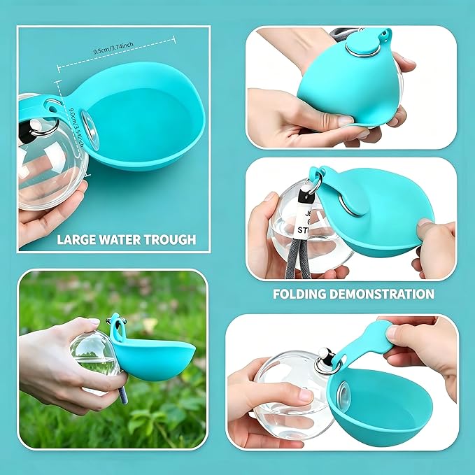 Portable Dog Water Bottle, 10 fl oz Food-Grade PET Plastic Bottle & Silicone Bowl, Leak-Proof & Compact Puppy Travel Water Bottle with Lanyard, Water Dispenser for Walking Hiking, Unprinted, Pink