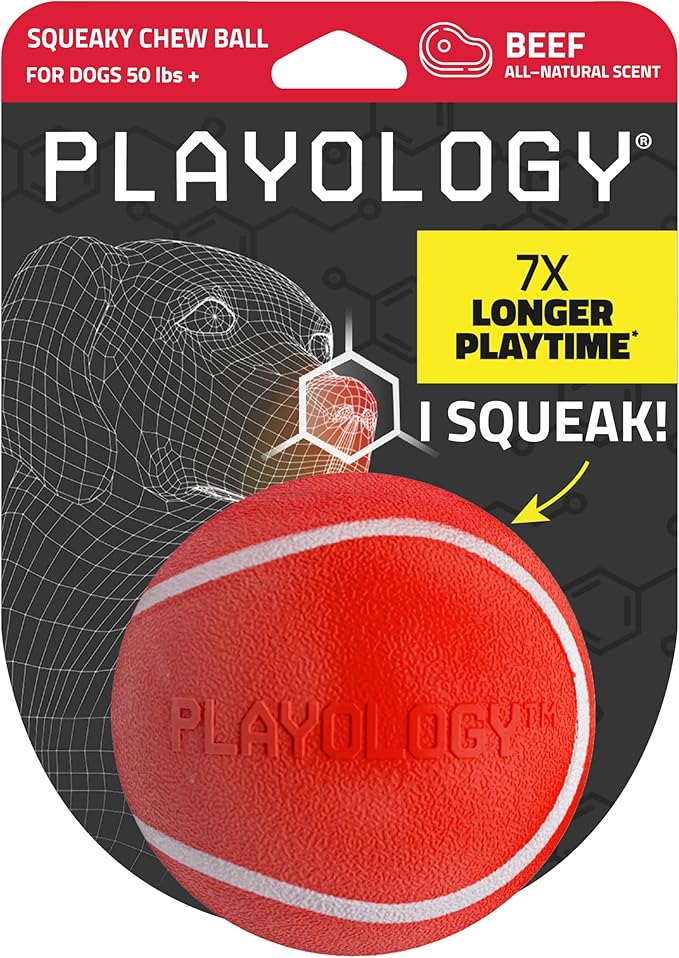 Playology Dog Toys | Squeaky Chew Ball for Large Dogs | Beef Scented Jumbo Dog Ball | Bouncy Floating Chew Toys for Fetch