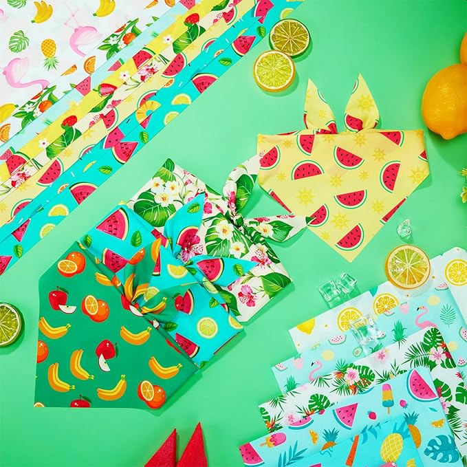 Abbylike 100 Pieces Summer Themed Dog Bandanas Bulk Hawaiian Dog Bandanas for Pets Triangle Kerchief Scarf Bibs Set for Summer Pets Dogs Party Costume Accessories, 25 Styles (31.5 x 21.7 x 21.7)