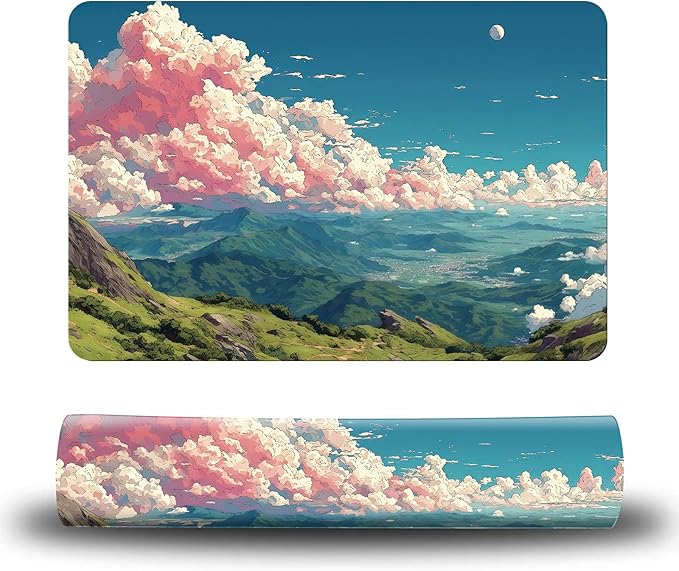 Dog Food Mat, 19.6" x 23.6" Absorbent Pet Feeding Mat for Food and Water, Waterproof Diatom Mud Pet Placemat with Non-Slip Rubber Backing, Cat Bowl Mat for Floors - Pink Cloud Mountain