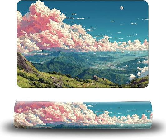 Dog Food Mat, 19.6" x 23.6" Absorbent Pet Feeding Mat for Food and Water, Waterproof Diatom Mud Pet Placemat with Non-Slip Rubber Backing, Cat Bowl Mat for Floors - Pink Cloud Mountain
