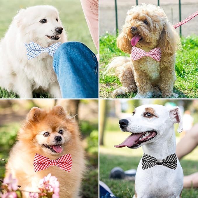 Segarty Dog Bow Tie Plaid, Bowties for Dogs, Adjustable Dog Bow Collar, Pet Grooming Bows for Dogs Cats Boy and Girl Small Medium Large Dogs Wedding Thanksgiving Christmas Costumes Neck Bow Attachment