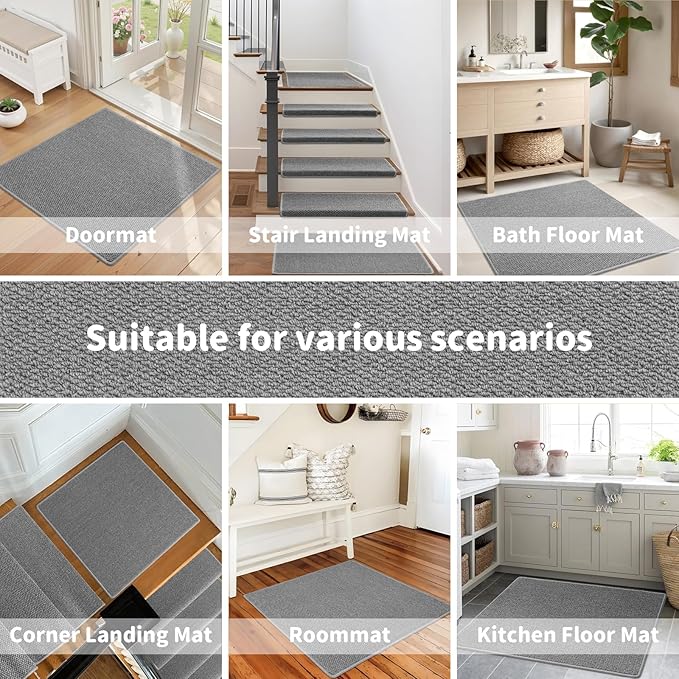 Brakki Bullnose Carpet Stair Treads, Non Slip Landing Mat for Wooden Steps Indoor, Soft Stair Rugs for Pets, Indoor Doormat for Kitchen Bathroom, Washable, 30"x30" 1pc, Grey