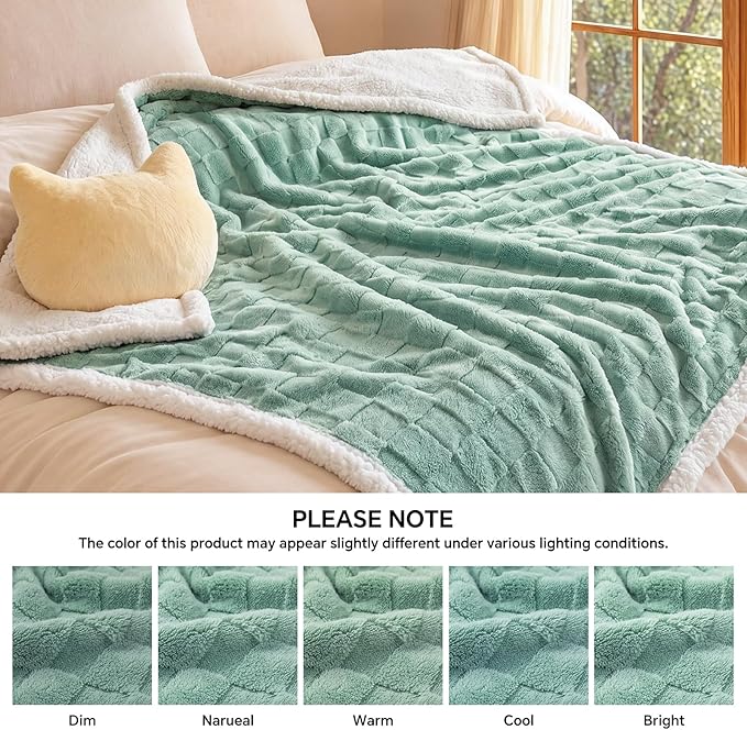 Luciphia Waterproof Dog Blanket, Leakproof Large Pet Blanket for Couch Sofa Bed Furniture Cover Protector, Washable Soft Sherpa Fleece with 3D Jacquard, Cozy Calming Reversible,Sage Green, 85"x57"