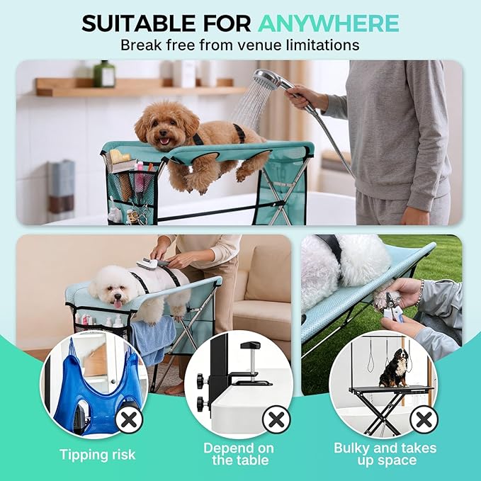 Pet Grooming Hammock with Stand, Foldable Design, Holds Up to 165 Lbs, Joint Protection for Dogs, Restraint Tool for Small & Medium Pets, Ideal for Home and Salon Daily Grooming