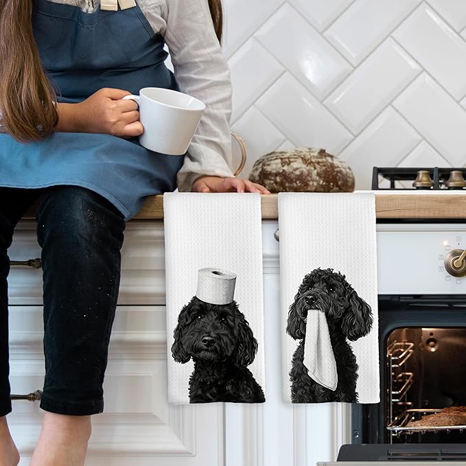 Funny Black Poodle Hand Towels, Poodle Gifts for Women Hand Towel for Bathroom Decor, Funny Dog Bathroom Decor, Dog Mom Lovers Owner Gifts Decorative Towel 16x24 Inch Set of 2
