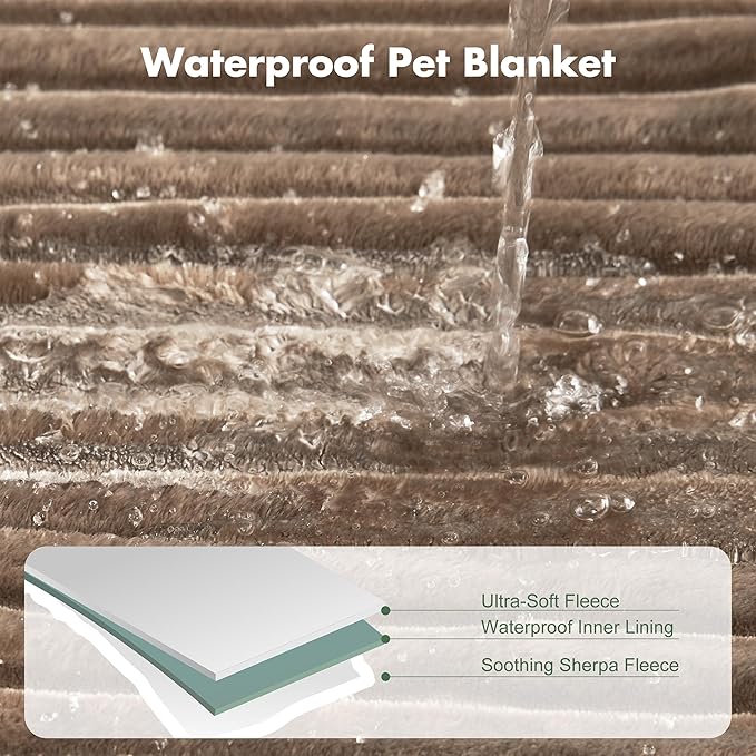 Waterproof Dog Blanket for Couch - Washable Medium Pet Blanket for Furniture Protector, Cozy Fleece Calming Dog Crate Blankets for Indoors & Outdoors, Brown, 40"x50"
