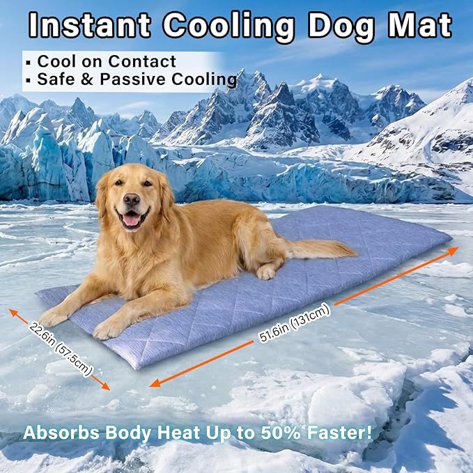 JoyBlooms Dog Bed for Car Back Seat, Dog Cooling Mat with 1.1in/2.8cm Thick Foam, Cooling Anti-Slip Washable Back Seat Pet Bed, 51.6in x 22.6in Fit on Backseat Extenders of SUVs and Small Trucks,Blue