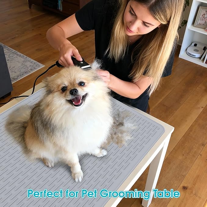 Dog Grooming Table Mat, (19.9 x 27.8 inch) Dog Grooming Table Mat Pad Non-Slip, Pet Grooming Table Mat for Grooming Dogs at Home, Pet Groomers Table Mat, Easy-Clean Durability (Dark Grey)