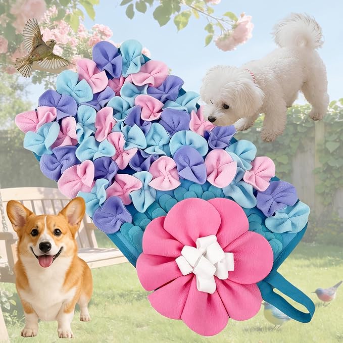 Snuffle Mat for Dogs, Snuffle Mat for Cats Rabbit Foraging Mat Interactive Feed Game Puzzle Toy for Rabbit Bunny Guinea Pigs Chinchillas Ferrets Feeding Mat Bedding Cage Accessories Purple-Pink