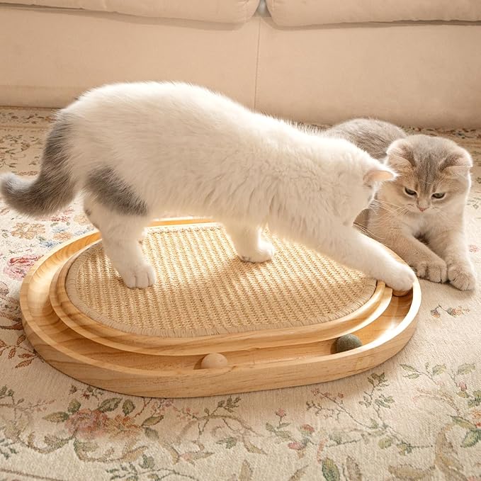 CHEERHOME PETS Cat Scratcher, Sisal Scratching Pad for Indoor Wooden Interactive Cat Puzzle Toy with Ball for Kitten Mental Stimulation Self Play Home Enrichment and Physical Exercise