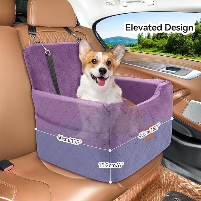 GL GLENSLAVE Dog Car Seat for Small/Medium Dogs Under 35lbs,Memory Foam Dog Booster Seats,Detachable and Washable Traval Pet Car Seat, Dogs Bed with 2 Safety Belts (Purple)