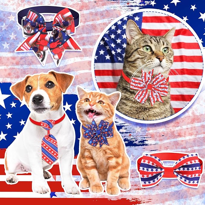 Aliceset 240 Pcs 4th of July Patriotic Dog Bows Tie Basic Collars Bulk Independence Day Red Blue White Pet Neckties for USA Memorial Day Dog Cat Pet Party Accessories(4th of July)