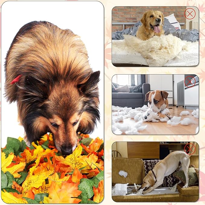 Maple Leaf Mat, 21.6"x19.7" Works as Fall Home Decorations & Dog Snuffle Mat, Pet Jungle Slow Feeder Sniff Mat for Natural Foraging Skill Training, Anxiety Relief Mind Stimulation Puzzle Toys