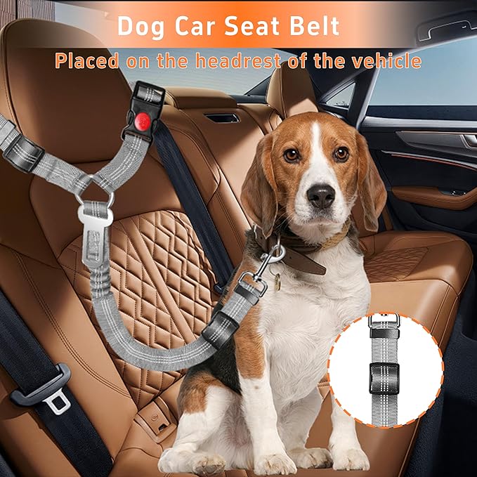 Seyezo Retractable Dog Harness with Adjustable Seatbelt and Reflective Strap for Vehicle Safety, Heavy Duty & High Elastic Tension, Grey