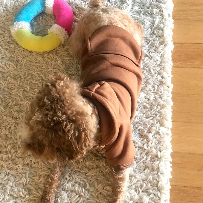 Jecikelon Soft Dog Hoodies for Small Dogs, Fleece Puppy Sweatshirt with Pockets, Warm Winter Cold Weather Coats for Pet Cat, Cute Clothes Puppy Costume (Coffee, Large)