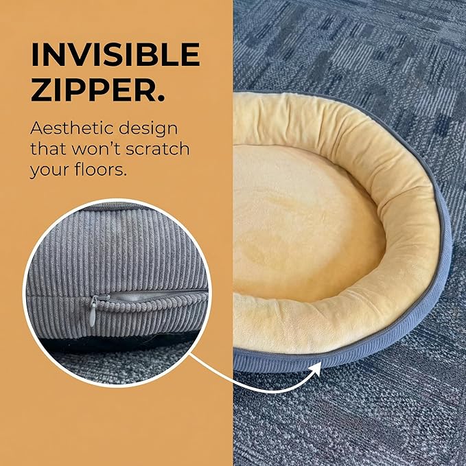 Calming Dog Bed for Small Dogs 16"x20" - Washable Donut Pet Bed with Anti-Slip Bottom, Soft Puppy Bed for Indoor Kittens and Cats with Removable Cover (Beige)