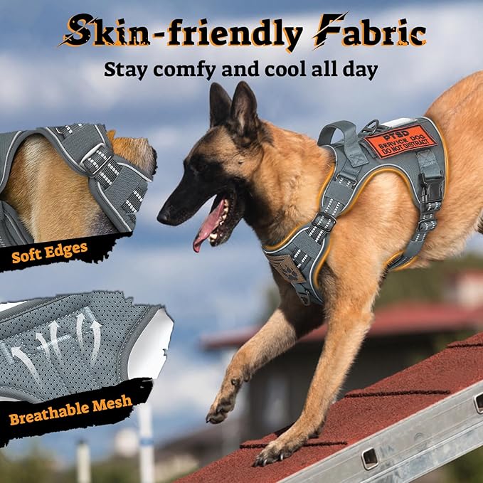 rabbitgoo Tactical Dog Harness for Large Dogs No Pull Adjustable Military Vest with Handle MOLLE Reflective Heavy Duty Dog Vest for Walking Training Hunting Outdoor Working Medium Size Dog Grey XL