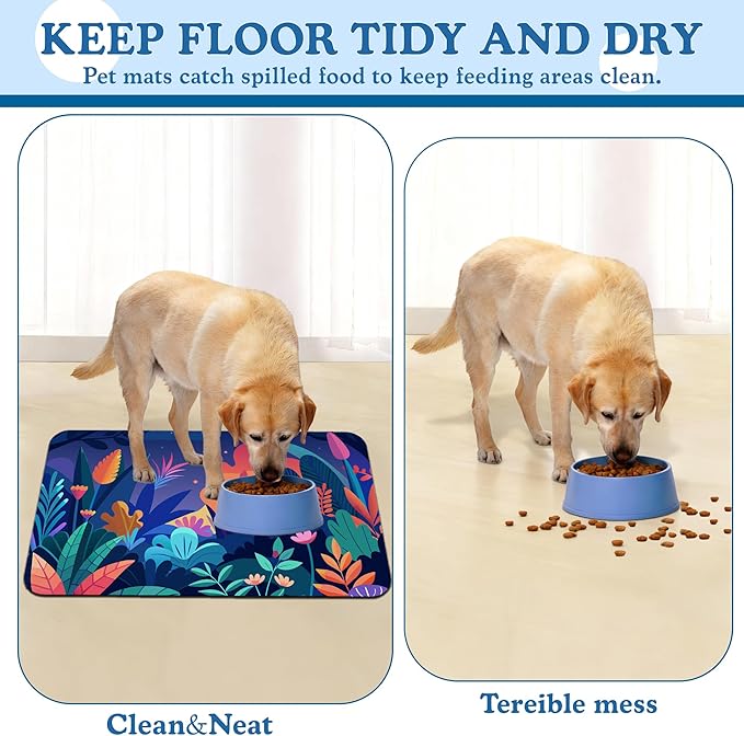 Boho Starry Forest Dog Food Mat–Absorbent Quick Dry Feeding Placemat for Food and Water Bowls, Non Slip Rubber Backing, Waterproof Pet Supplies for Mess-Free Eating 16"x24"
