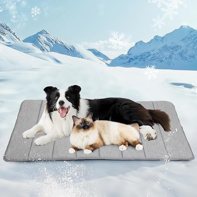 Dog Cooling Mat for Large Dogs - 47x29 Orthopedic Memory Foam Pet Pad for Summer, QMAX>0.5, Washable Premium Comfort Crate Pad for Your Furry Companion, Grey