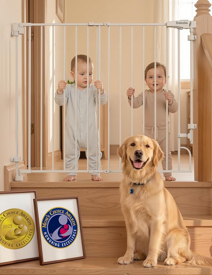 Babelio Removable & No Bottom Bar Baby Gate, 29-43", 36" H Hardware Mounted (Drill Needed)| Wide Walk-Thru| Auto-Close Safety Dog/Pet Gate for Stairs & Doorways (White, 29-43" W, 36" H)