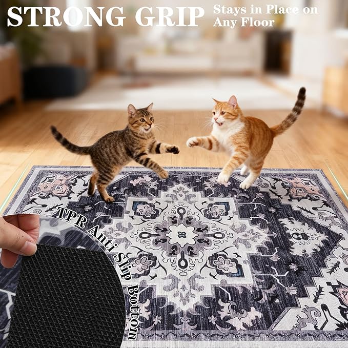 EXPAWLORER Cat Litter Mat, 20”x32” Small Non-Slip Urine Waterproof Litter Trapping Mat Easy to Clean Washable Litter Box Mat for Floor Soft on Kitty Paws, Indoor Food Mats Rug Pads for Bathroom Grey