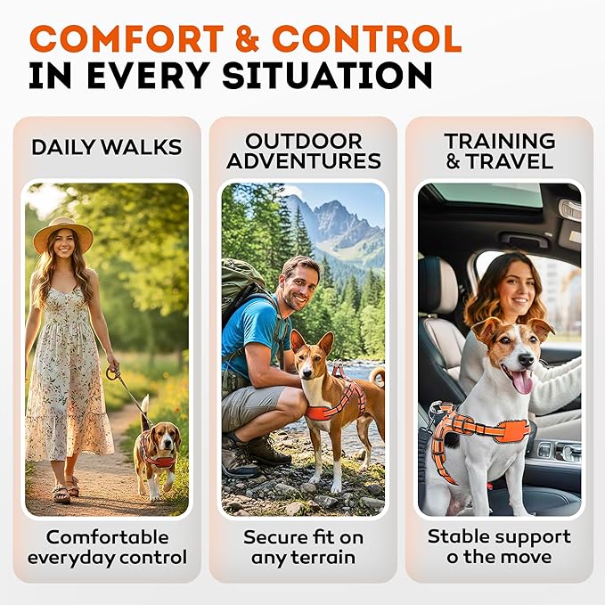 Dog Harness for Large Dogs Back D-Ring Control No Choking Pressure-Free Chest Design Comfortable Padded Adjustable Reflective Vest Harness for Daily Walks Training Easy Control Outdoor Use Secure Fit