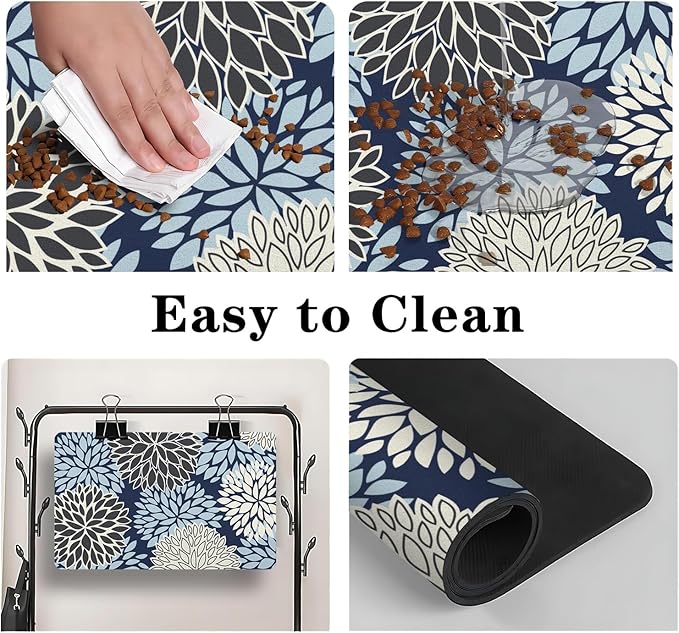 Dog Food Mats for Floors, Absorbent and Quick-Drying Pet Cat Food Mat,Anti-Fouling and Easy-to-Clean Pet Feeding Mat,Dog Bowl Mat for Messy Drinking Water Bowls.17x27, Bohemia Dahlia Floral Style