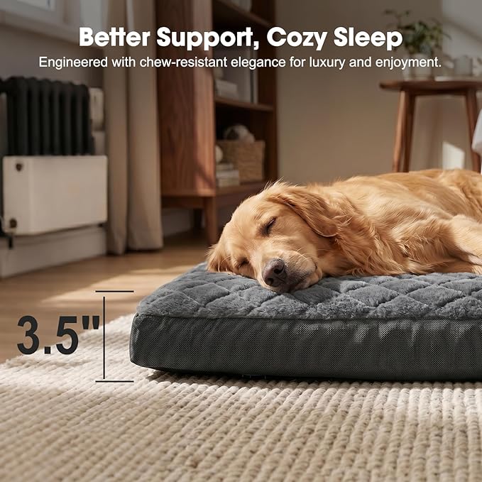 GASUR Indestructible Chew Proof Dog Beds for Large Sized Dogs, Durable Extra Large Dog Ded for Aggressive Chewers,Waterproof Washable Dog Deds for Crate Couch with Removable Cover (Grey, XL, 41"x27")