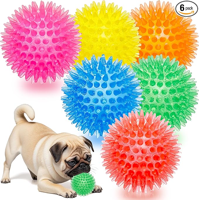 Labeol 2.6” Heavy Duty Squeaky Balls for Dogs 6 Pack Puppy Chew Toys for Teething TPR Fetch Spike Dog Balls Dog Chew Toys for Small and Mideum Breed