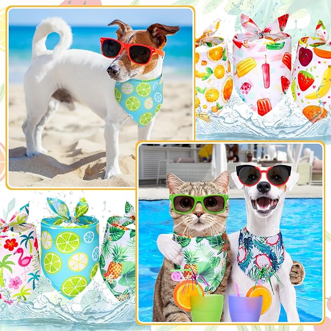 Weewooday 15 Pcs Dog Bandanas Bulk Summer Puppy Dog Bandana Triangle Bib Scarf Summer Hawaii Style Flamingo Fruit Leaf Pattern Pet Puppy Kerchief Set for Small Medium Cat Costume Accessory(Fresh)