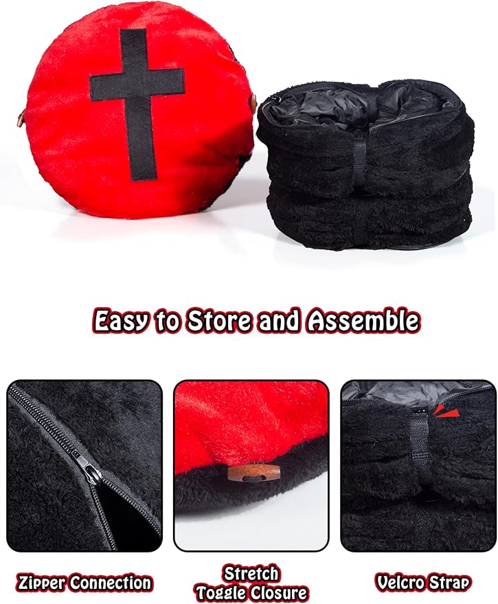 Gothic Cat Bed, Coffin Cat Tunnel House with Washable Cushion, Fits Indoor Cats up to 25 lbs, Cute Peekaboo Cave Pet Bed for Kittens, Rabbits, Halloween Goth Design, Black Red