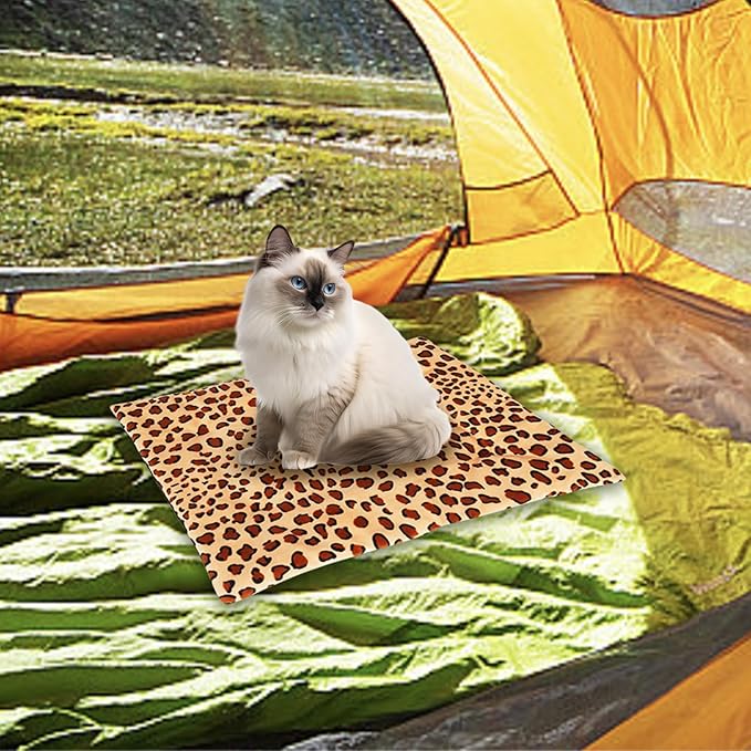 USB Heating Warmer Pad Bed for Cat, Small Dog and Pet, Safe 5V2A Power-Bank Battery Operated, 3-Temperature Settings, Washable, for Indoor and Outdoor Use. 15" x 19" x 0.6" (Leopard)