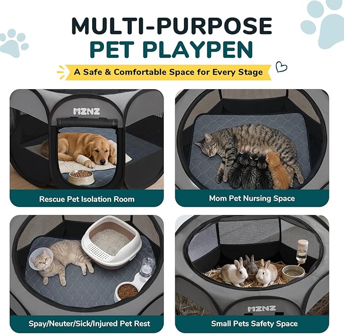 Dog Playpen with Pee Pad, Portable Puppy Pet Crate Indoors for Small/Medium/Large Dogs Cats Rabbits, Foldable Dog Cage Enclosure for Outdoor, Pop Up Dogs Tent Kennel with Carrying Case, Dark Grey