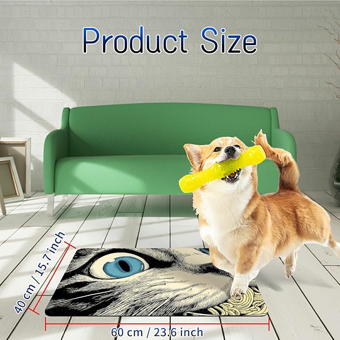 Dog Food Mat, 15.7" x 23.6" Absorbent Pet Feeding Mat for Food and Water, Waterproof Diatom Mud Pet Placemat with Non-Slip Rubber Backing, Easy Clean Cat Bowl Mat for Floors - Noodle Cat