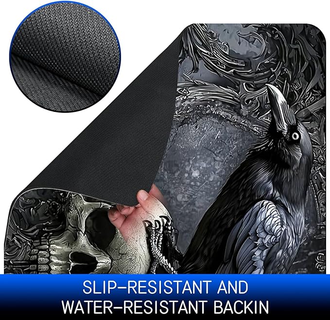 Dog Food Mat, 15.7" x 23.6" Absorbent Pet Feeding Mat for Food and Water, Waterproof Diatom Mud Pet Placemat with Non-Slip Rubber Backing, Easy Clean Cat Bowl Mat for Floors - Gray Eagle Skull