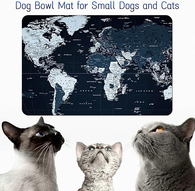 Dog Food Mat, 19.6" x 23.6" Absorbent Pet Feeding Mat for Food and Water, Waterproof Diatom Mud Pet Placemat with Non-Slip Rubber Backing, Easy Clean Cat Bowl Mat for Floors - Grey Map