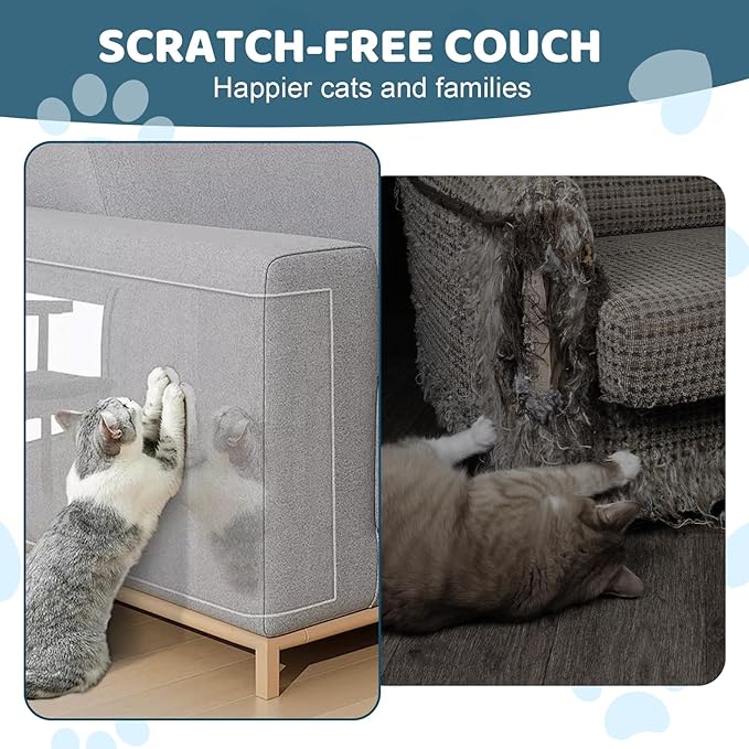 Cat Scratch Furniture Protector, Cat Scratching Mat, Trimmable Self-Adhesive Cats Claws Scratch Pads, DIY Carpet Mat Replacement for Cats Tree, Cats Wall Shelves (Transparent, 17x11.8in-16pcs)