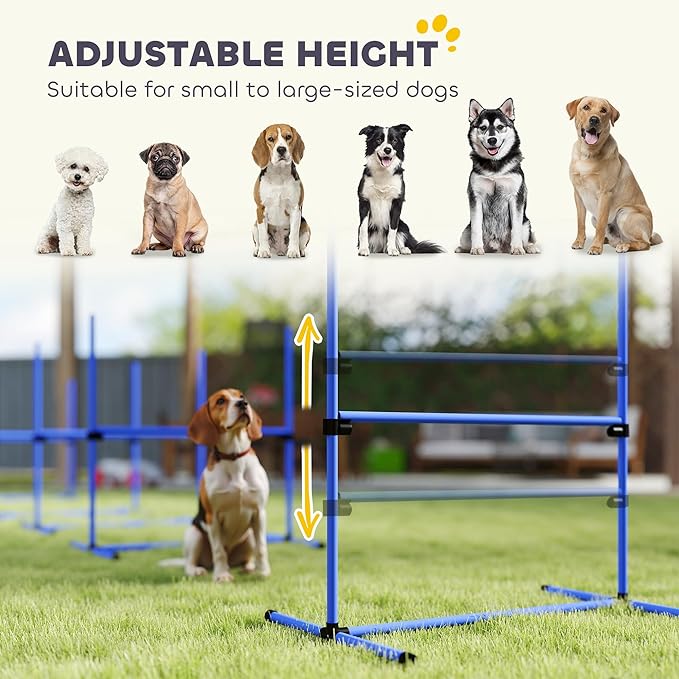 Pawhut Large Size Dog Agility Training Equipment 6KG Gross Wight, 6 PCS Adjustable Height Jump Bars, Obstacle Course Starter Kit for Large Medium Small Dog Puppy, Blue