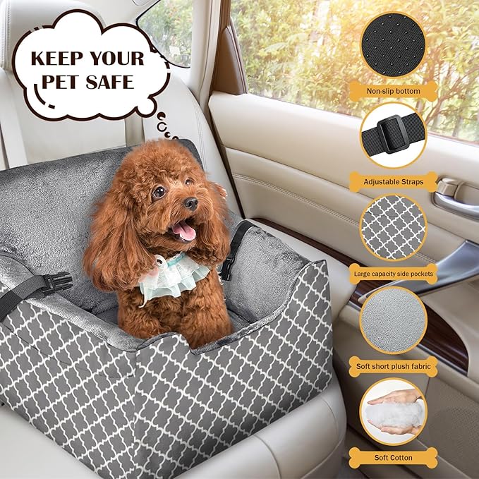 Dog Car Seats for Small Medium Sized Dogs Carseat for Car Funny Fuzzy Pet Dog Booster Car Seat Puppy Under 31 Lbs with Soft Plush Cushion&Washable Removable Cover