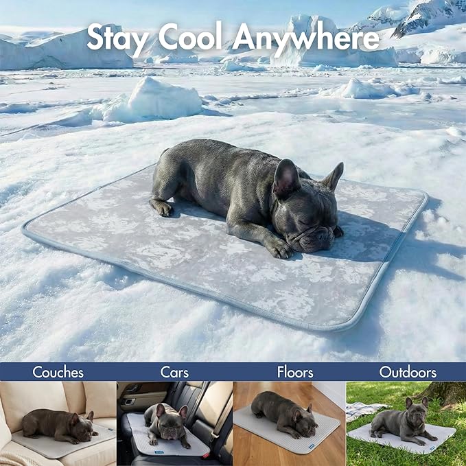 Spark Paws Cooling Mat for Dogs - Self Cooling Dog Mat & Pet Cooling Pad for Large, Medium & Small Dogs - Non-Toxic, Non-Gel Washable Cooling Bed - Cloud Grey - Size L