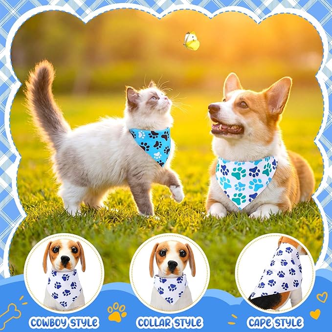 Sanwuta 120 Pcs Boy Dogs Bandanas Bulk Blue Summer Triangle Dog Bandana Washable Pet Scarves Adjustable Bibs Puppy Scarf Washable Triangle Pet Scarfs for Small and Medium Pets, 30 Styles