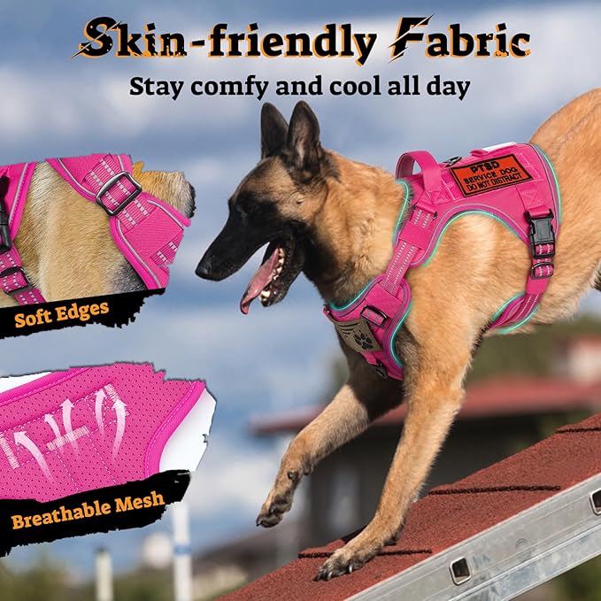 rabbitgoo Tactical Dog Harness for Large Dogs No Pull Adjustable Military Vest with Handle MOLLE Reflective Heavy Duty Dog Vest for Walking Training Hunting Outdoor Working Medium Size Dog Rose Red L