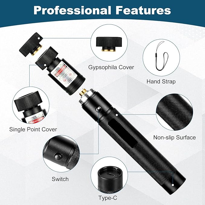 Long Range Green Laser Pointer, Laser Pointer High Power, Green Lazer Pointer Rechargeable for Hiking, Cat Laser Toy USB Charge
