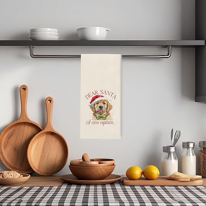 Golden Retriever Kitchen Towels Gifts - Funny Golden Retriever Christmas Decor, Christmas Dog Gifts, Dear Santa Navidad Hand Towels Dish Towels for Kitchen Bathroom, 16x24 Inch