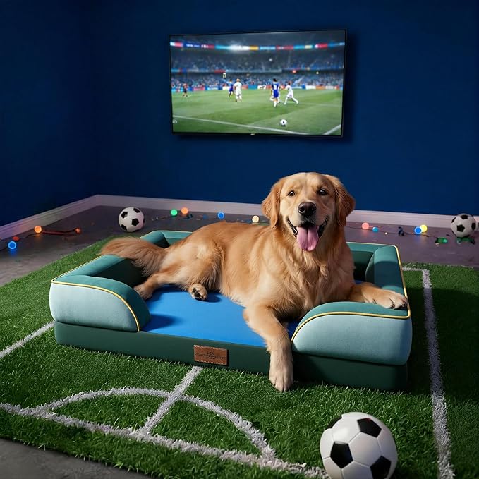 Comfort Expression Orthopedic Dog Bed for Extra Large Dogs 42x30 Inch, Waterproof Egg Crate Foam XL Pet Bed with Bolsters, Dog Couch with Washable Cover & Non-Slip Bottom, Seattle