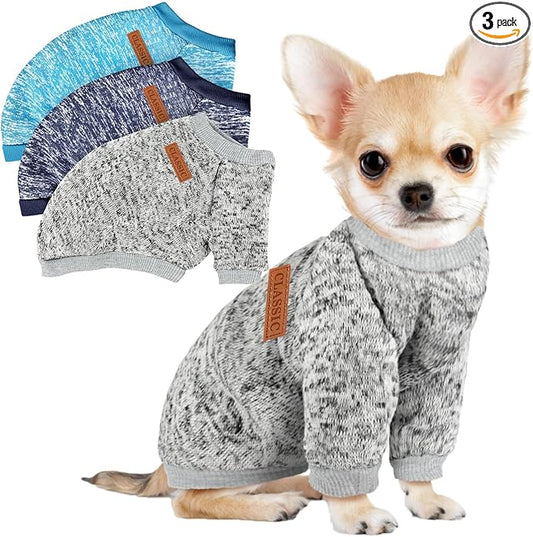 3 Pack Dog Sweaters for Small Dogs Girl Boy Winter Fleece Clothes Warm Soft Dog Sweatshirt Outfit for Dogs Cats Pet Apparel